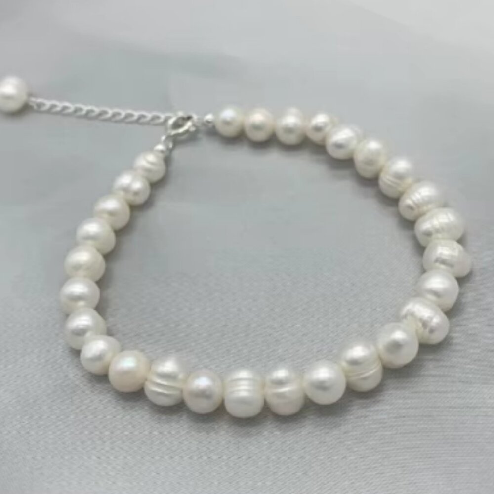 Pearl Bracelet,Real Freshwater Pearls Bracelet,Near Round Shape Pearls,Handmade
